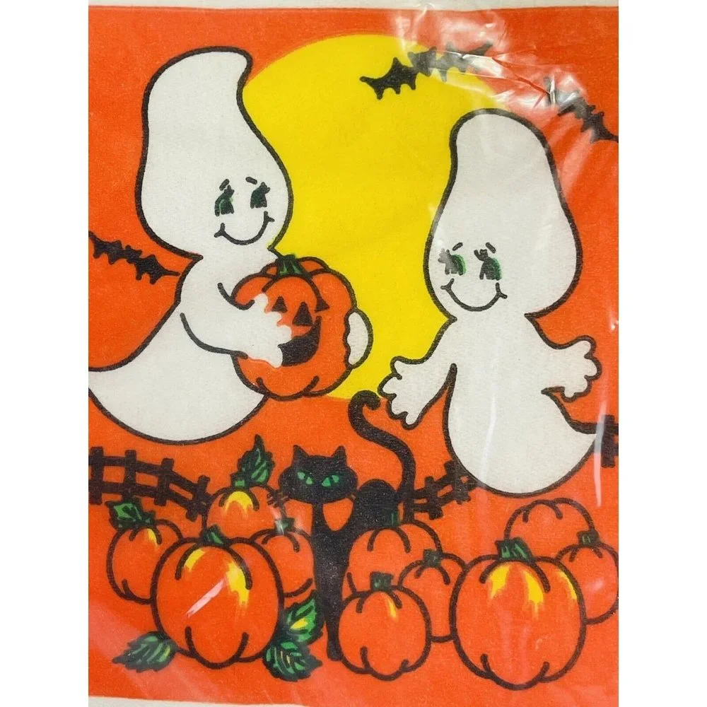 Vintage Halloween Orange Pumpkin Bat Ghost Artfaire Beverage Napkins 16 3-ply